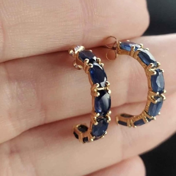 Zales Jewelry - 14k solid yellow gold earrings with blue sapphire 3g Hoop Earrings